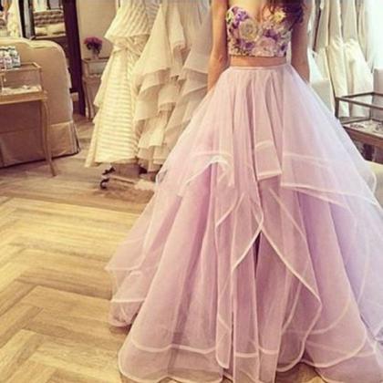 A-line Sleeveless Natural Floor-length Tulle Prom..