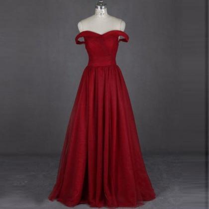 Red Long Off-the-shoulder A-line Chiffon Prom..