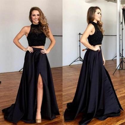 Long 2017 Two Pieces Lace Party Dress Sleeveless..