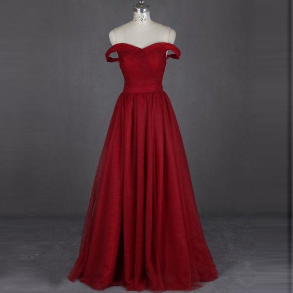 Red Long Off-the-shoulder A-line Chiffon Prom Dresses 2017 #sku:101174